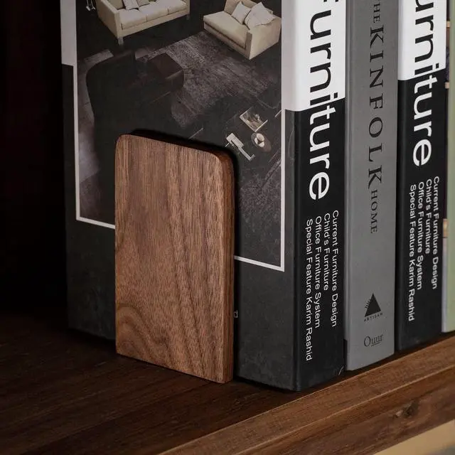 Alt view image 3 of 7 - Walnut Book Ends for Shelves, 1 Pair | Non-Slip Bookends, Heavy Duty Wooden Bookend, Suitable for Books & Movies Storage