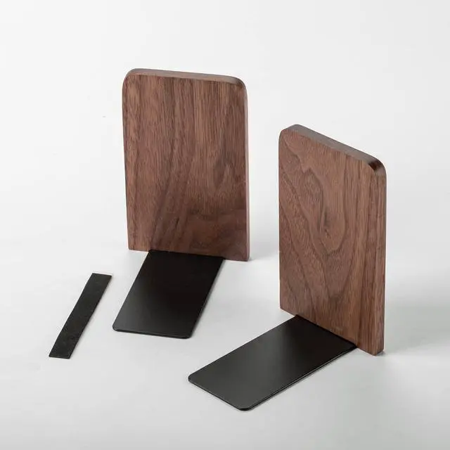 Alt view image 5 of 7 - Walnut Book Ends for Shelves, 1 Pair | Non-Slip Bookends, Heavy Duty Wooden Bookend, Suitable for Books & Movies Storage
