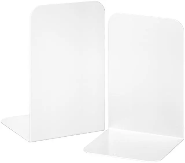 Main image of Bookends 1 Pair, White Metal Book Ends, Bookends for Shelves, Book Stopper for Heavy Books, Book Dividers for Home Office