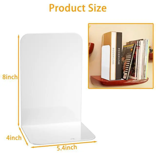 Alt view image 2 of 7 - Bookends 1 Pair, White Metal Book Ends, Bookends for Shelves, Book Stopper for Heavy Books, Book Dividers for Home Office