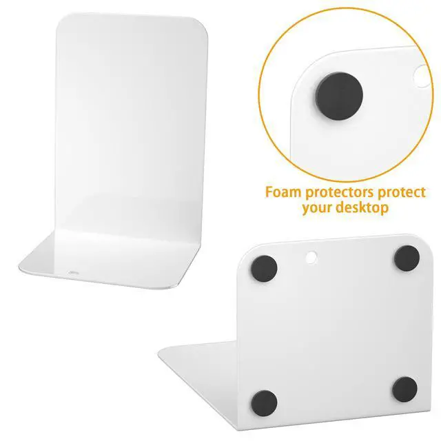 Alt view image 4 of 7 - Bookends 1 Pair, White Metal Book Ends, Bookends for Shelves, Book Stopper for Heavy Books, Book Dividers for Home Office