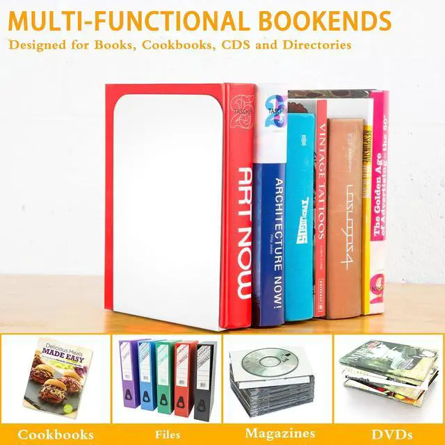 Alt view image 6 of 7 - Bookends 1 Pair, White Metal Book Ends, Bookends for Shelves, Book Stopper for Heavy Books, Book Dividers for Home Office