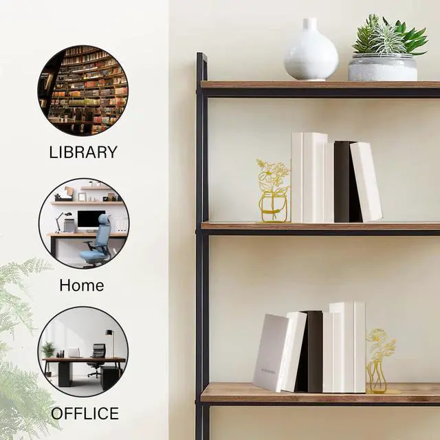 Alt view image 6 of 6 - Metal Flower Vase Book Ends, Cute Book Ends for Office Home Decor | Decorative Book Ends for Shelves, Ideal Gift for Book Lovers(Gold)