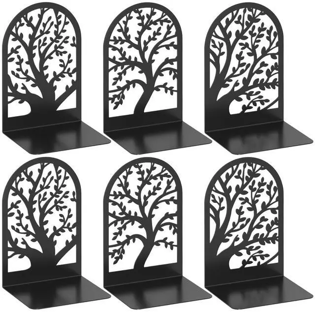 Main image of Bookend 3 Pairs, Decorative Book End, Bookends for Shelves, Desktope Book Ends, Book Stopper to Hold Books, Unique Black Metal Tree Book Holder for Home Office