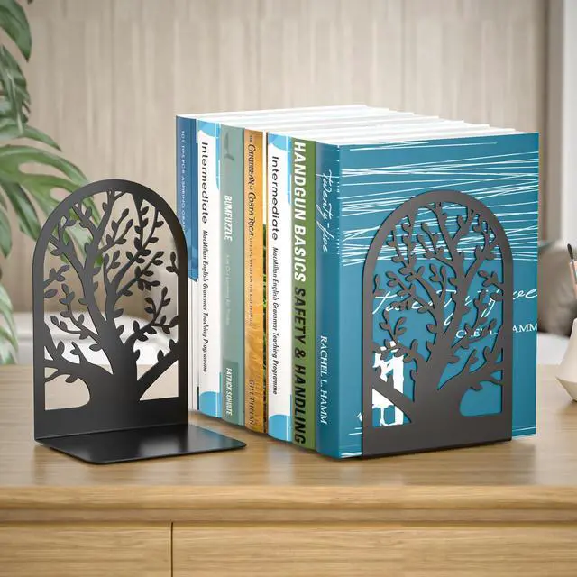 Alt view image 2 of 7 - Bookend 3 Pairs, Decorative Book End, Bookends for Shelves, Desktope Book Ends, Book Stopper to Hold Books, Unique Black Metal Tree Book Holder for Home Office