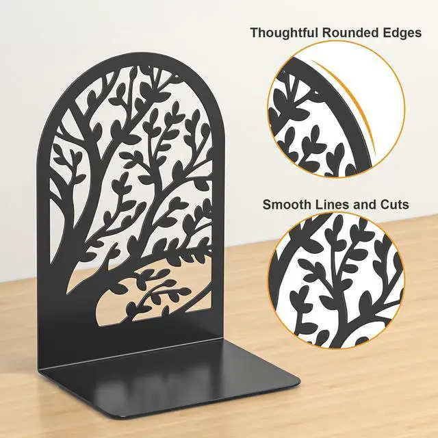 Alt view image 5 of 7 - Bookend 3 Pairs, Decorative Book End, Bookends for Shelves, Desktope Book Ends, Book Stopper to Hold Books, Unique Black Metal Tree Book Holder for Home Office