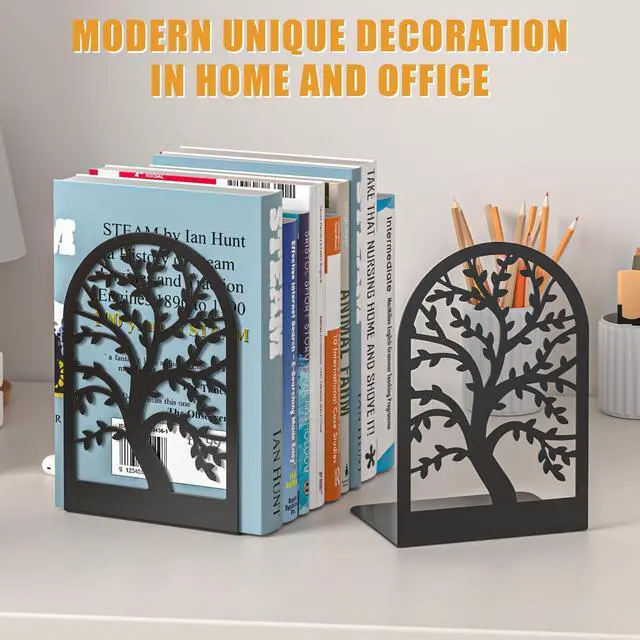 Alt view image 6 of 7 - Bookend 3 Pairs, Decorative Book End, Bookends for Shelves, Desktope Book Ends, Book Stopper to Hold Books, Unique Black Metal Tree Book Holder for Home Office
