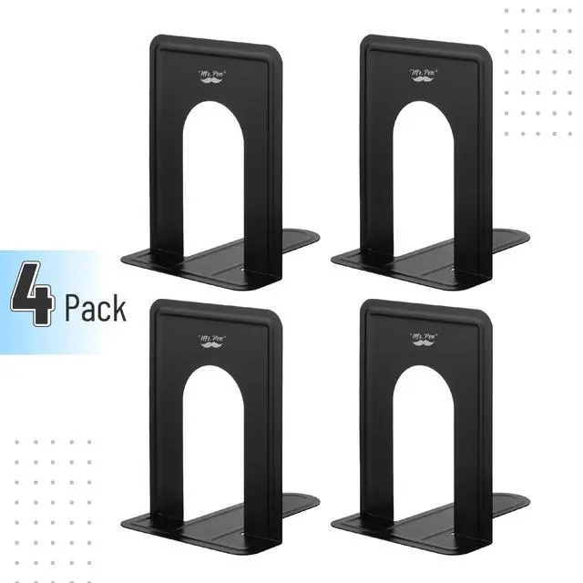 Alt view image 2 of 7 - Book Ends, Black, 4 Pack, Heavy Duty Metal Bookends for Shelves | Book Holders for Shelves, Metal Bookends