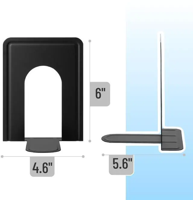 Alt view image 3 of 7 - Book Ends, Black, 4 Pack, Heavy Duty Metal Bookends for Shelves | Book Holders for Shelves, Metal Bookends