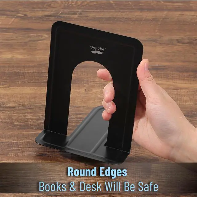 Alt view image 5 of 7 - Book Ends, Black, 4 Pack, Heavy Duty Metal Bookends for Shelves | Book Holders for Shelves, Metal Bookends
