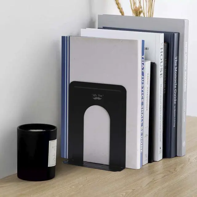 Alt view image 7 of 7 - Book Ends, Black, 4 Pack, Heavy Duty Metal Bookends for Shelves | Book Holders for Shelves, Metal Bookends