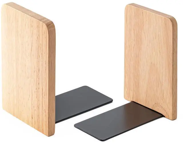 Main image of 2 Pcs Wood Book Ends for Shelves, Bookends for Heavy Books,CD,File,Video Games, Book Organizer for Home Office School Supplies (2, Small)