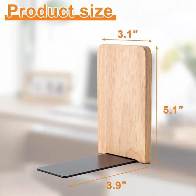 Alt view image 2 of 7 - 2 Pcs Wood Book Ends for Shelves, Bookends for Heavy Books,CD,File,Video Games, Book Organizer for Home Office School Supplies (2, Small)