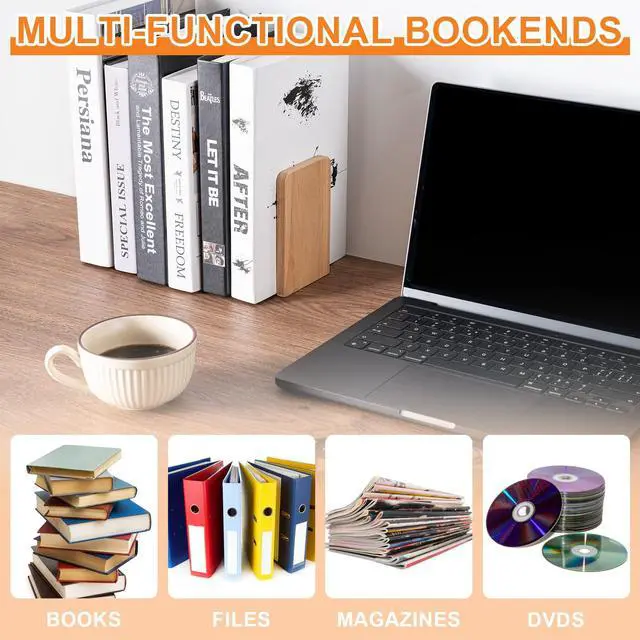 Alt view image 3 of 7 - 2 Pcs Wood Book Ends for Shelves, Bookends for Heavy Books,CD,File,Video Games, Book Organizer for Home Office School Supplies (2, Small)