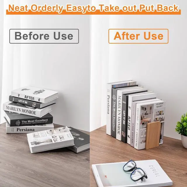 Alt view image 4 of 7 - 2 Pcs Wood Book Ends for Shelves, Bookends for Heavy Books,CD,File,Video Games, Book Organizer for Home Office School Supplies (2, Small)
