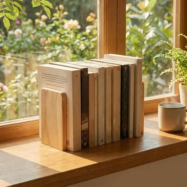 Alt view image 6 of 7 - 2 Pcs Wood Book Ends for Shelves, Bookends for Heavy Books,CD,File,Video Games, Book Organizer for Home Office School Supplies (2, Small)