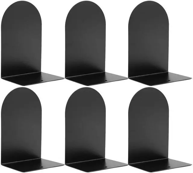 Main image of 6Pcs Metal Bookends - Book Ends for Shelves, Black | Book Ends For Heavy Books, Decorative Book Stoppers,Sturdy Construction, Non-Skid, RecordDVD Organization
