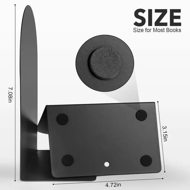 Alt view image 2 of 6 - 6Pcs Metal Bookends - Book Ends for Shelves, Black | Book Ends For Heavy Books, Decorative Book Stoppers,Sturdy Construction, Non-Skid, RecordDVD Organization