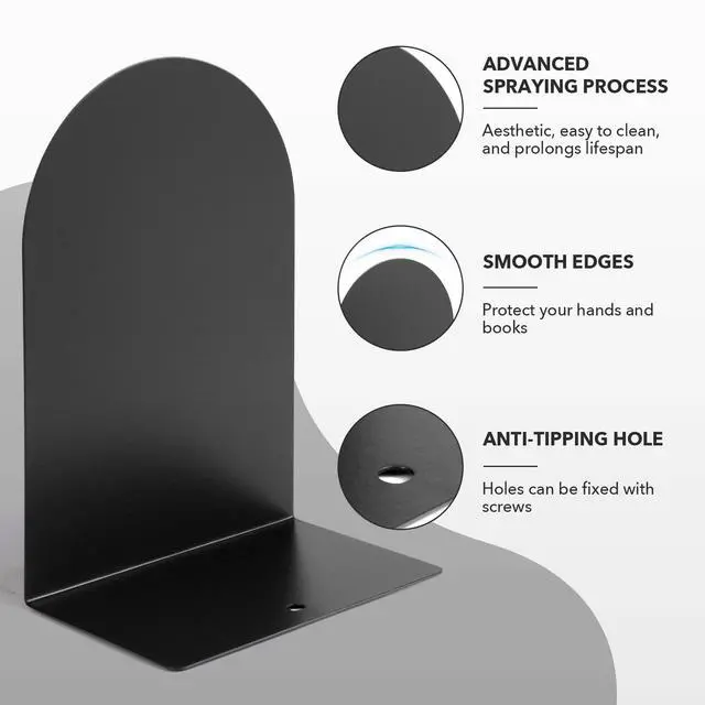 Alt view image 3 of 6 - 6Pcs Metal Bookends - Book Ends for Shelves, Black | Book Ends For Heavy Books, Decorative Book Stoppers,Sturdy Construction, Non-Skid, RecordDVD Organization