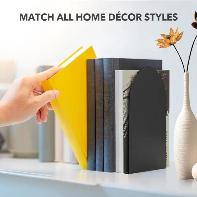 Alt view image 5 of 6 - 6Pcs Metal Bookends - Book Ends for Shelves, Black | Book Ends For Heavy Books, Decorative Book Stoppers,Sturdy Construction, Non-Skid, RecordDVD Organization