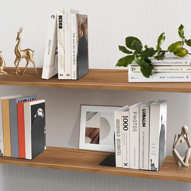 Alt view image 6 of 6 - 6Pcs Metal Bookends - Book Ends for Shelves, Black | Book Ends For Heavy Books, Decorative Book Stoppers,Sturdy Construction, Non-Skid, RecordDVD Organization