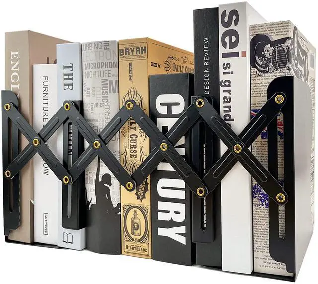 Main image of Adjustable Bookends Non Skid Decorative Bookends,Metal Bookend for Heavy Books,Bookshelf Organizer Holder for Books and Magazines for Desk(Black)