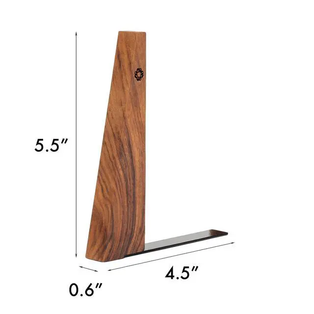 Alt view image 5 of 7 - Walnut Bookends for Shelves | Wooden Book Ends for Shelves | Sturdy Book Holders, Stoppers with Metal Base for Bookshelves | Slick Decorative Bookends Stands Firmly on Bookshelf (Pair)