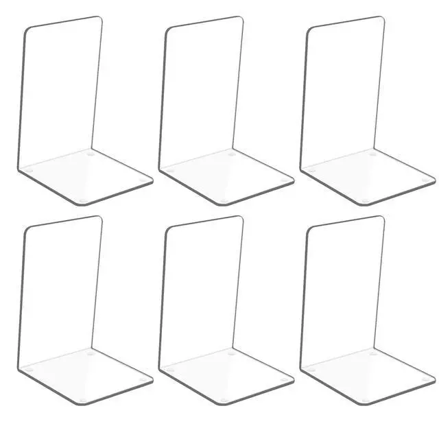 Main image of Clear Acrylic Book Ends, 6 Pcs Bookends for Shelves | Book Ends For Shelves,Decorative Book Stoppers,Invisible Book Holder,Sturdy Structure,Non-Slip Feet,Desktop Organizer