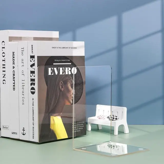 Alt view image 2 of 7 - Clear Acrylic Book Ends, 6 Pcs Bookends for Shelves | Book Ends For Shelves,Decorative Book Stoppers,Invisible Book Holder,Sturdy Structure,Non-Slip Feet,Desktop Organizer