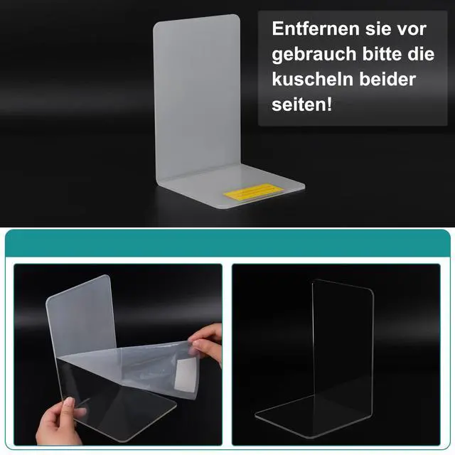 Alt view image 4 of 7 - Clear Acrylic Book Ends, 6 Pcs Bookends for Shelves | Book Ends For Shelves,Decorative Book Stoppers,Invisible Book Holder,Sturdy Structure,Non-Slip Feet,Desktop Organizer