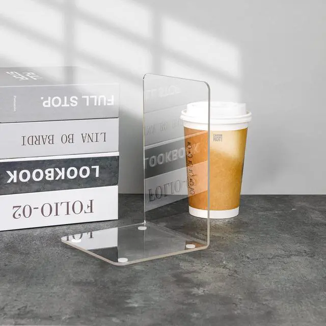 Alt view image 3 of 7 - Clear Acrylic Book Ends, 6 Pcs Bookends for Shelves | Book Ends For Shelves,Decorative Book Stoppers,Invisible Book Holder,Sturdy Structure,Non-Slip Feet,Desktop Organizer