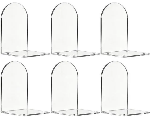 Main image of 6pcs Book Ends for Shelves, Acrylic Bookends for Home Office | Clear Book Ends, Decorative Book Stoppers, Sturdy Book Holder for Heavy Books, Non-Slip Feet, Desktop Organizer