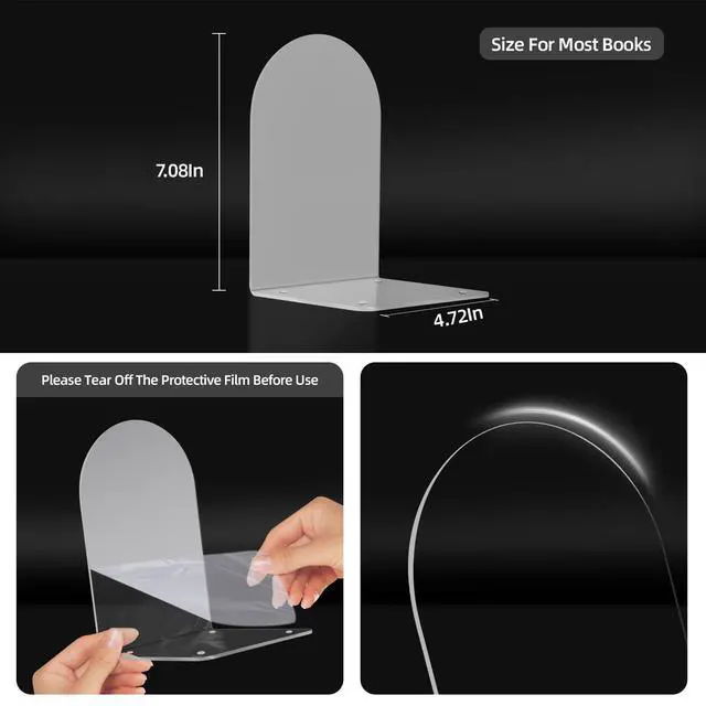 Alt view image 2 of 6 - 6pcs Book Ends for Shelves, Acrylic Bookends for Home Office | Clear Book Ends, Decorative Book Stoppers, Sturdy Book Holder for Heavy Books, Non-Slip Feet, Desktop Organizer
