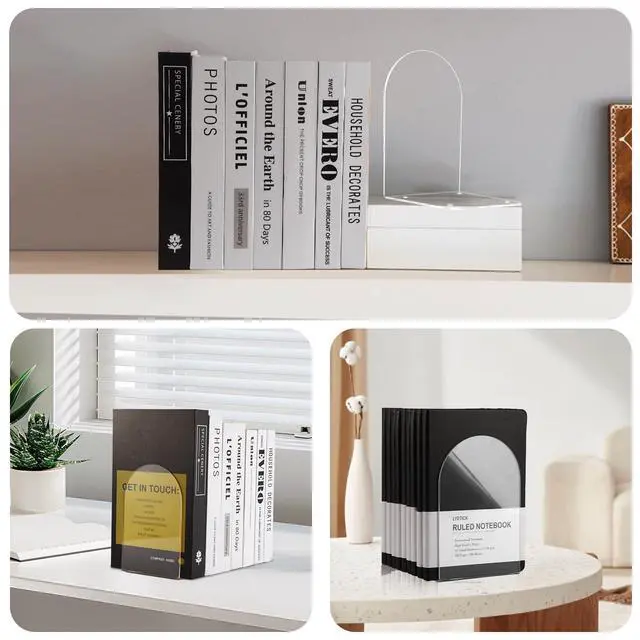 Alt view image 6 of 6 - 6pcs Book Ends for Shelves, Acrylic Bookends for Home Office | Clear Book Ends, Decorative Book Stoppers, Sturdy Book Holder for Heavy Books, Non-Slip Feet, Desktop Organizer