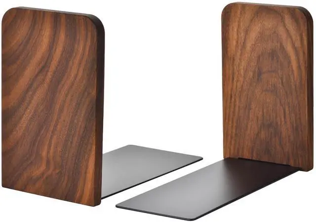 Main image of Book Ends, Black Walnut Wooden Bookends for Shelves - Heavy Duty Non-Slip Book Organizers, Upgraded Decorative Bookend Holders for Home, Kitchen, Office, Set of 2, Small