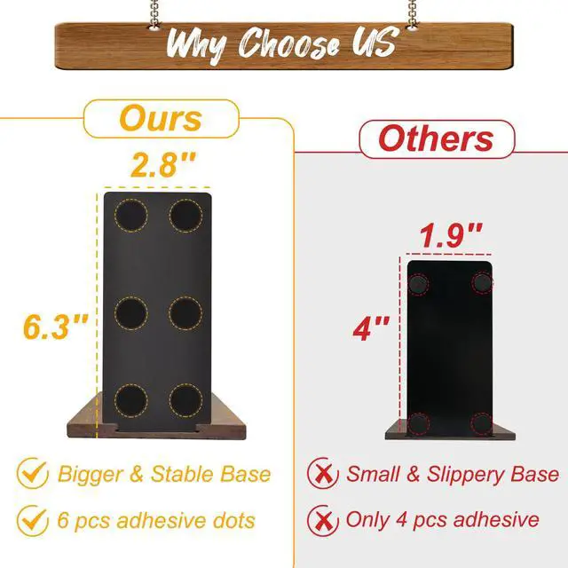 Alt view image 2 of 7 - Book Ends, Black Walnut Wooden Bookends for Shelves - Heavy Duty Non-Slip Book Organizers, Upgraded Decorative Bookend Holders for Home, Kitchen, Office, Set of 2, Small