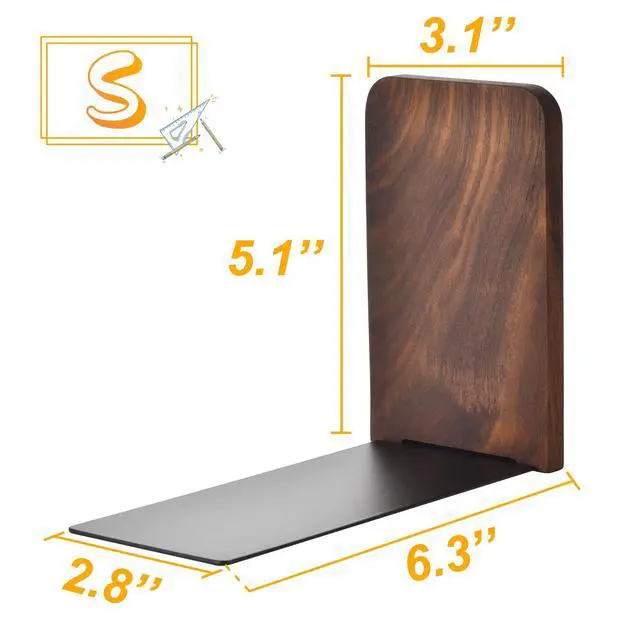 Alt view image 5 of 7 - Book Ends, Black Walnut Wooden Bookends for Shelves - Heavy Duty Non-Slip Book Organizers, Upgraded Decorative Bookend Holders for Home, Kitchen, Office, Set of 2, Small