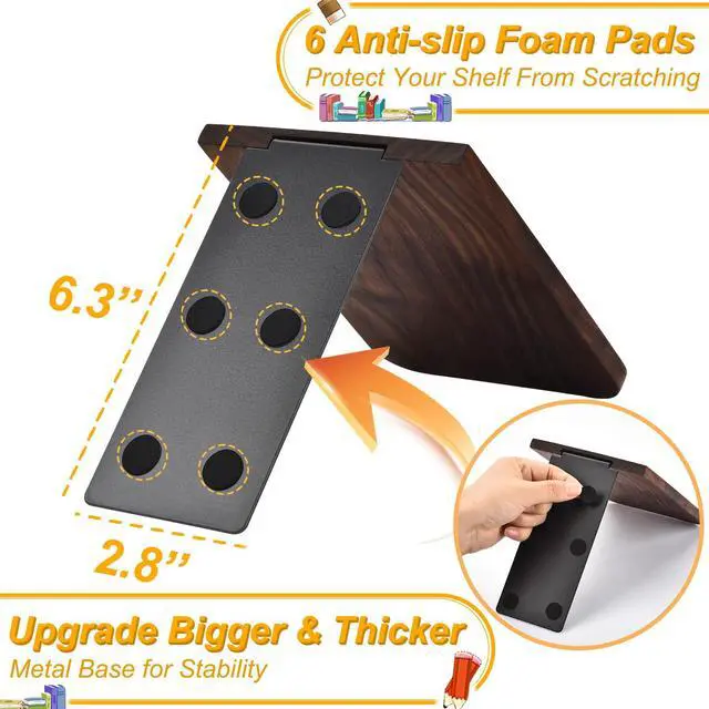 Alt view image 6 of 7 - Book Ends, Black Walnut Wooden Bookends for Shelves - Heavy Duty Non-Slip Book Organizers, Upgraded Decorative Bookend Holders for Home, Kitchen, Office, Set of 2, Small
