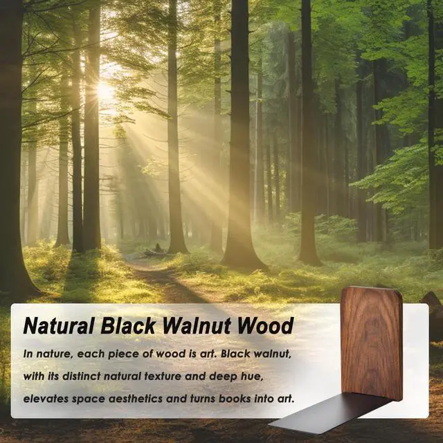 Alt view image 7 of 7 - Book Ends, Black Walnut Wooden Bookends for Shelves - Heavy Duty Non-Slip Book Organizers, Upgraded Decorative Bookend Holders for Home, Kitchen, Office, Set of 2, Small