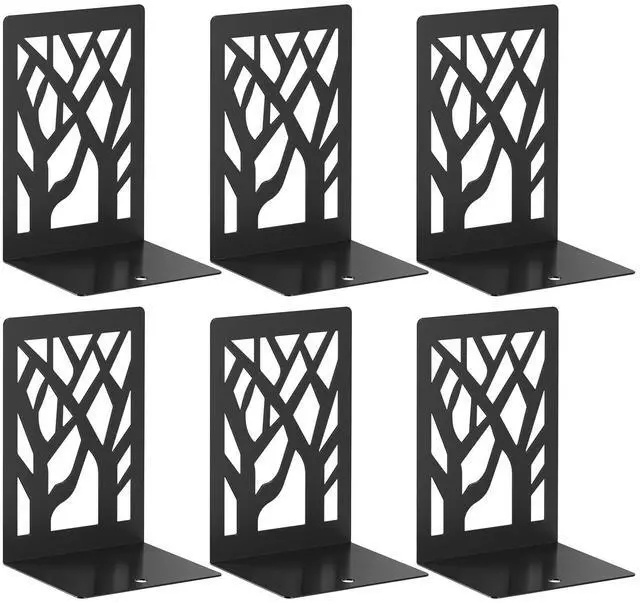 Main image of 6-Piece Modern Metal Bookends for Shelves, Black Tree Book Ends for Books, Decorative Book Organizer for Desk, Non-Skid Shelve Bookends for Home Office
