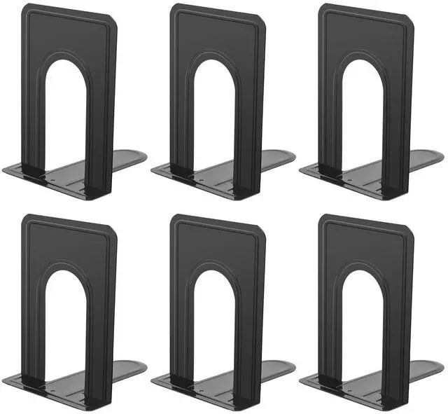 Main image of Book Ends, Non-Skid Metal Bookend Supports for Shelves 6 Pieces | Heavy Duty Book End, Office Book Stopper with Anti-slip Foam Protectors, Basic but Effective T Design, 6.69 x 4.9 x 4.3 in