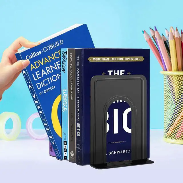 Alt view image 2 of 7 - Book Ends, Non-Skid Metal Bookend Supports for Shelves 6 Pieces | Heavy Duty Book End, Office Book Stopper with Anti-slip Foam Protectors, Basic but Effective T Design, 6.69 x 4.9 x 4.3 in