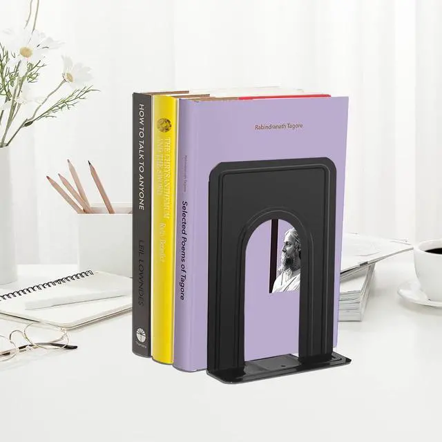 Alt view image 4 of 7 - Book Ends, Non-Skid Metal Bookend Supports for Shelves 6 Pieces | Heavy Duty Book End, Office Book Stopper with Anti-slip Foam Protectors, Basic but Effective T Design, 6.69 x 4.9 x 4.3 in