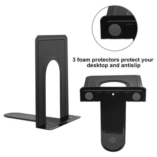 Alt view image 6 of 7 - Book Ends, Non-Skid Metal Bookend Supports for Shelves 6 Pieces | Heavy Duty Book End, Office Book Stopper with Anti-slip Foam Protectors, Basic but Effective T Design, 6.69 x 4.9 x 4.3 in