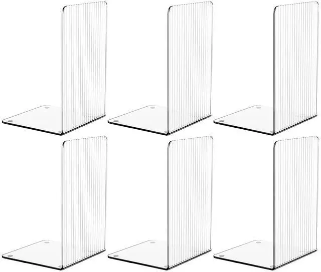 Main image of 6 PCS Clear Acrylic Book Ends for Shelves Decorative,Invisible Book Stopper with Non-Slip Mats for Heavy Books,Small Acrylic Bookends for Home Office School Supplies and Kids Bookshelf