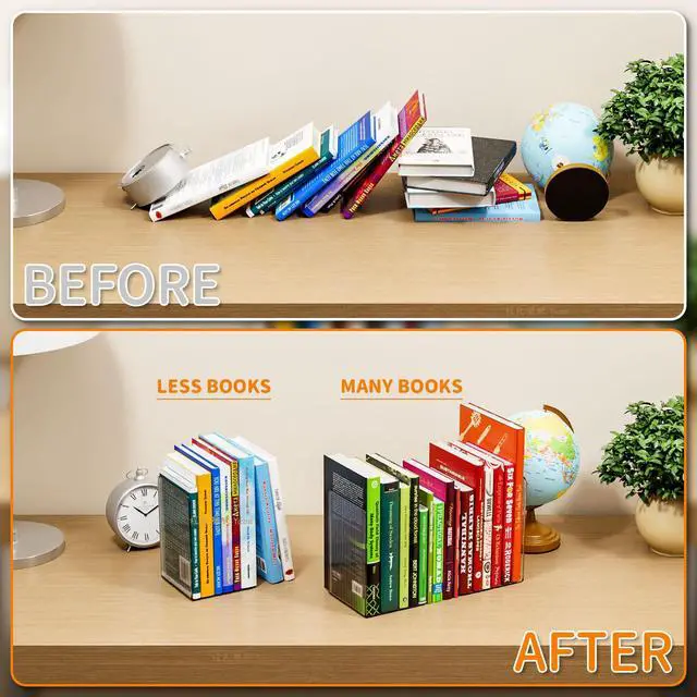 Alt view image 3 of 7 - 6 PCS Clear Acrylic Book Ends for Shelves Decorative,Invisible Book Stopper with Non-Slip Mats for Heavy Books,Small Acrylic Bookends for Home Office School Supplies and Kids Bookshelf