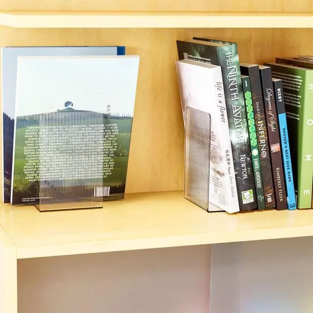 Alt view image 6 of 7 - 6 PCS Clear Acrylic Book Ends for Shelves Decorative,Invisible Book Stopper with Non-Slip Mats for Heavy Books,Small Acrylic Bookends for Home Office School Supplies and Kids Bookshelf