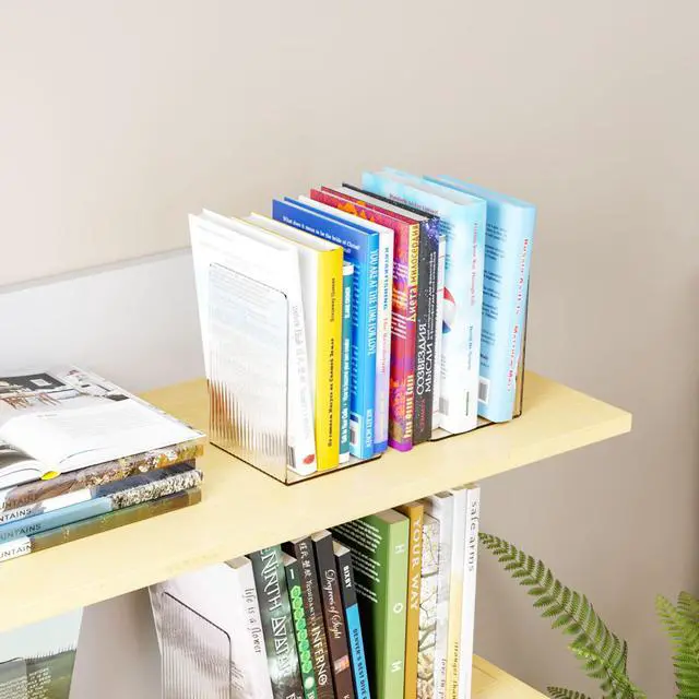 Alt view image 5 of 7 - 6 PCS Clear Acrylic Book Ends for Shelves Decorative,Invisible Book Stopper with Non-Slip Mats for Heavy Books,Small Acrylic Bookends for Home Office School Supplies and Kids Bookshelf