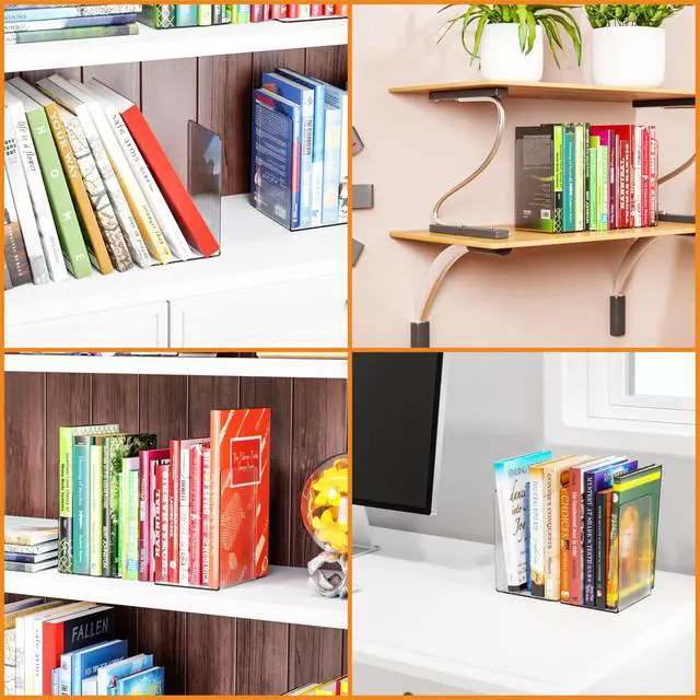 Alt view image 7 of 7 - 6 PCS Clear Acrylic Book Ends for Shelves Decorative,Invisible Book Stopper with Non-Slip Mats for Heavy Books,Small Acrylic Bookends for Home Office School Supplies and Kids Bookshelf
