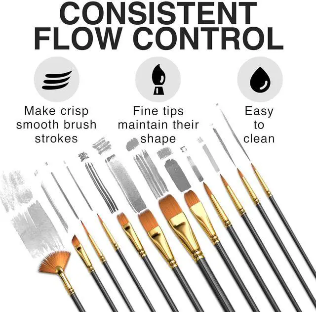 Alt view image 2 of 7 - Professional Artist Paint Brush Set of 12 - Painting Brushes Kit for Kids, Adults Fabulous for Canvas, Watercolor & Fabric - for Beginners and Professionals - Great for Water, Oil or Acrylic Painting